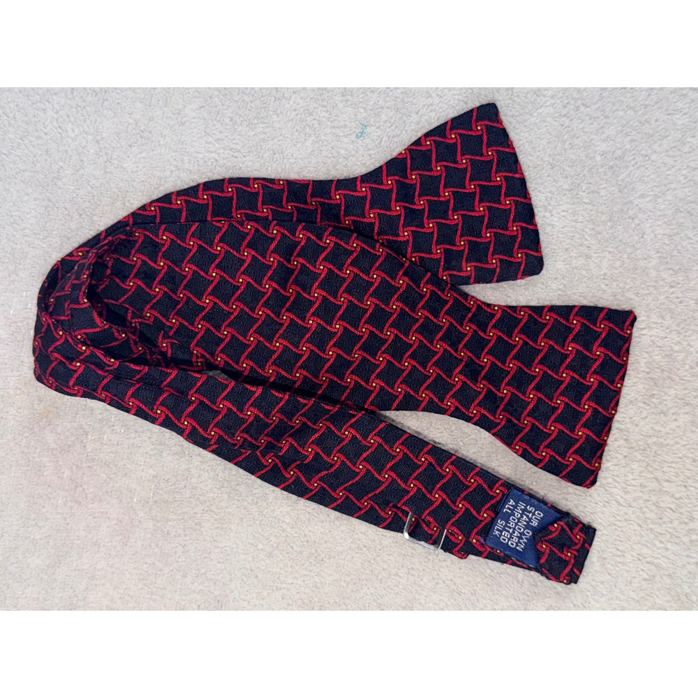 Our Own Standard Mens Silk Self-Tie Bow Tie Red Black Geometric Made in USA
